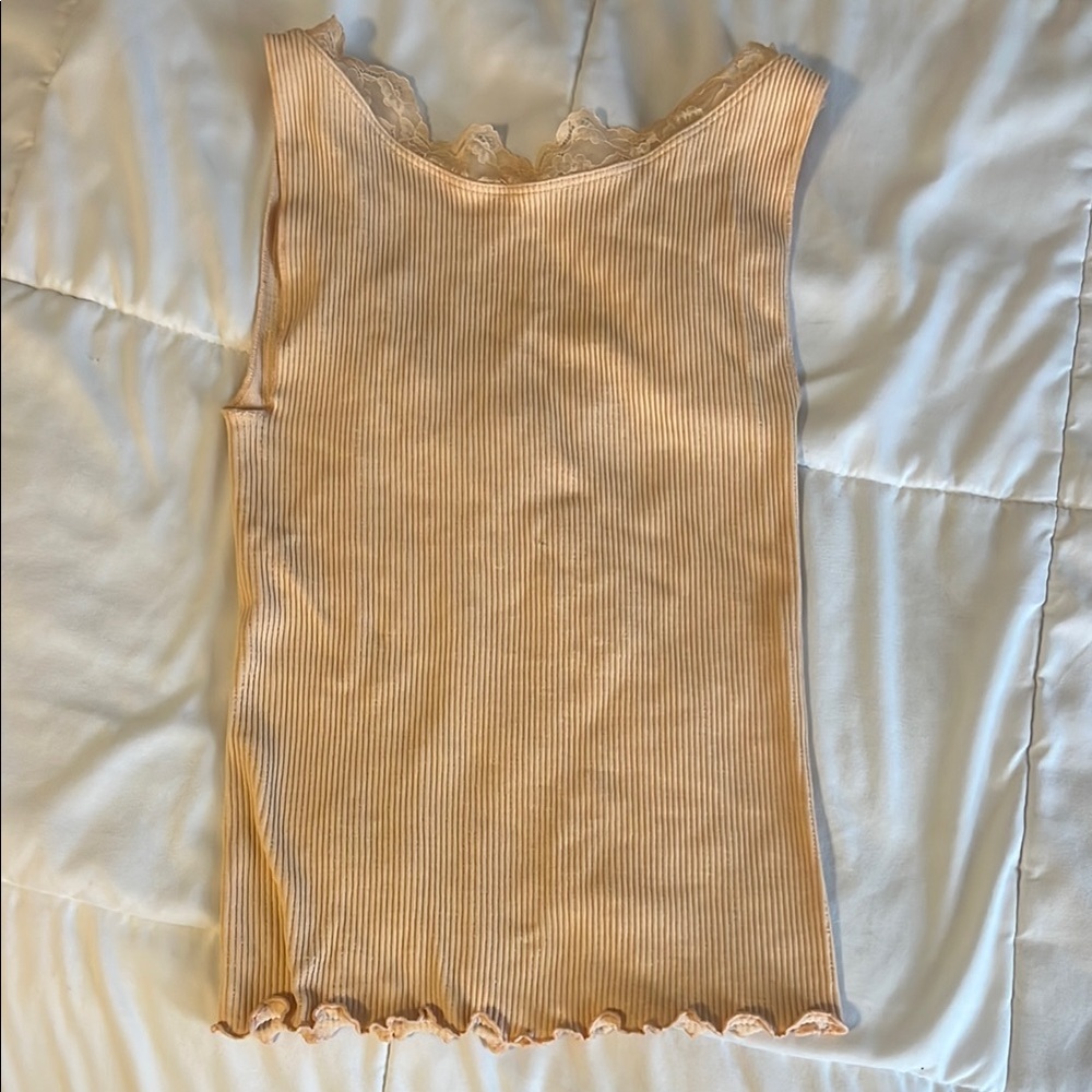 Free people peach ribbed lace tank size XS/S